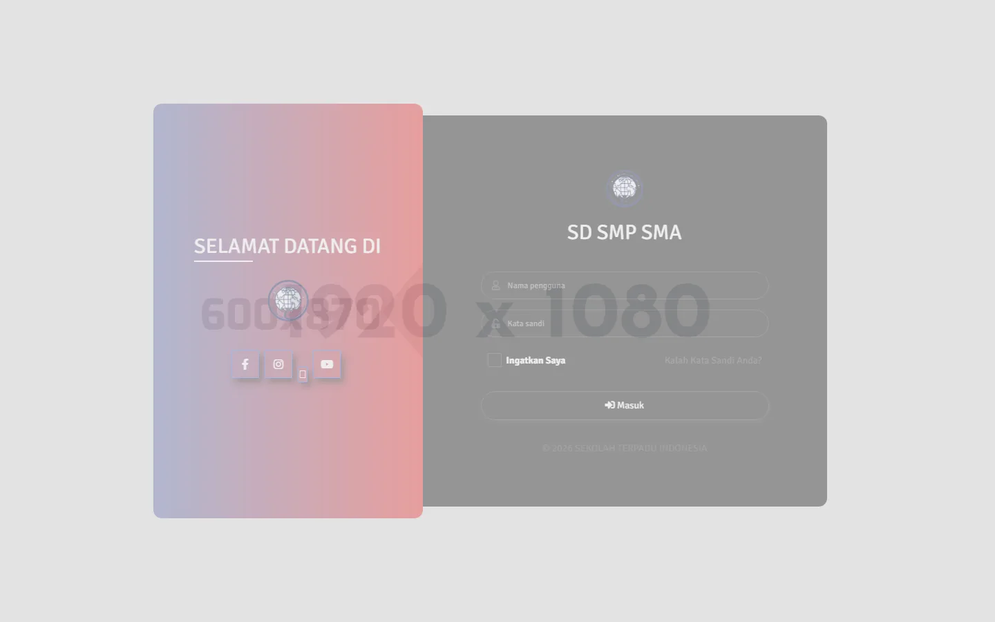 Tampilan portal masuk aktual pada lingkungan pengembangan Buletin